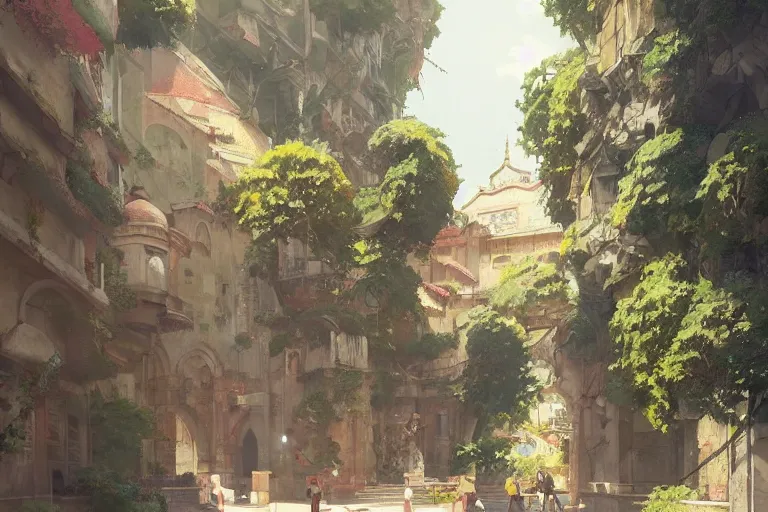 Prompt: beautiful palermo landscape, extremely detailed, architecture, illustration, concept art, pixiv, art by wlop and greg rutkowski and makoto shinkai and studio ghibli and kyoto animation and pixar and disney, vivid, colorful, cel - shaded, blackoutlines