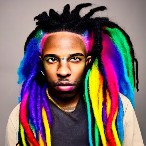 Prompt: black man with rainbow dreads, professional studio photography