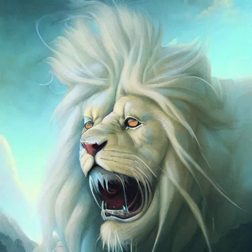 Prompt: albino lion studies, detail, by peter mohrbacher, high quality