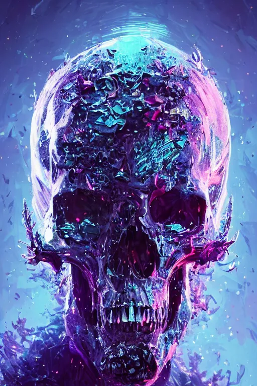 Image similar to A fancy portrait of a crystalized beast skull by Greg Rutkowski, beeple, Sung Choi, Mitchell Mohrhauser, Maciej Kuciara, Johnson Ting, Maxim Verehin, Peter Konig, final fantasy, macro lens , 8k photorealistic, cinematic lighting, HD, high details, dramatic, dark atmosphere, trending on artstation