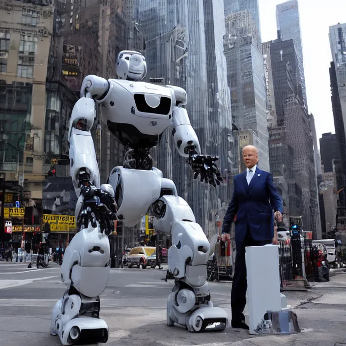 Prompt: Gigantic Joe Biden Robot Cyborg!, Attacking NYC