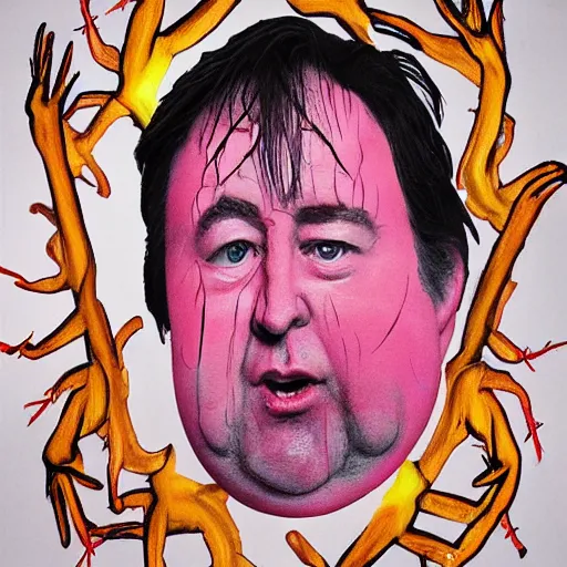 Prompt: bill hicks in the style of francis bacon with eight arms in the style of a hindu deity