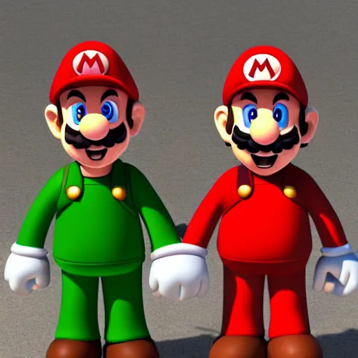 Image similar to Mario and Luigi wearing Hermes suits, photorealistic, ultra-detailed, 4k high resolution, HDR shot