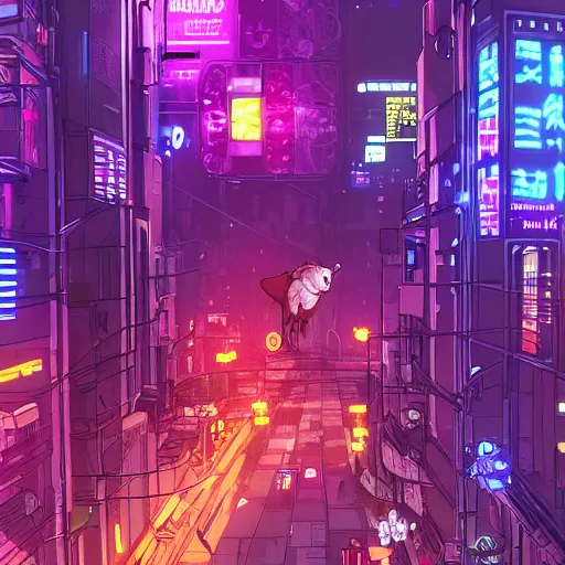 Prompt: high detailed humanized hamster in a cyberpunk rainy city at night by josan gonzalez, purple and blue neons, unreal engine, high quality, 4 k, uhd, trending on artstation, wires, blade runner vibes, ghost in the shell, akira, dorohedoro
