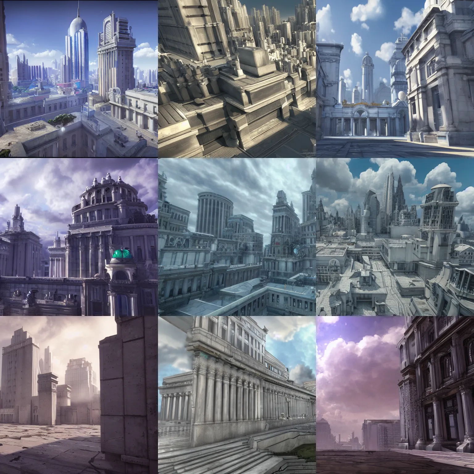 Prompt: fantasy city, white marble buildings, metropolis, strong walls, clouds, artstation, anime, high realism, anime, 8k, unreal engine