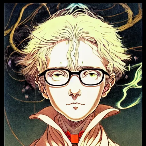 Image similar to prompt : portrait alchemist painted in miyazaki color style drawn by katsuhiro otomo and takato yamamoto, inspired by fables, china doll face, smooth face feature, intricate oil painting, high detail, sharp high detail, manga and anime 2 0 0 0