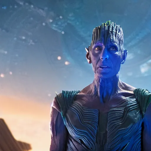 Prompt: film still of Jeff Goldblum as Ronan The Accuser in Guardians of the Galaxy, 4k