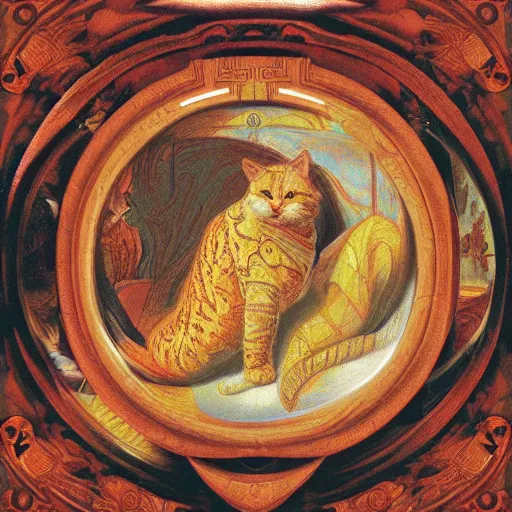 Image similar to russian distorted psychedlic pool octagon tom cat croissant cream caramel , by Johfra Bosschart and Richard Dadd and Pablo Picaso , chiaroscuro , line art , masterpiece