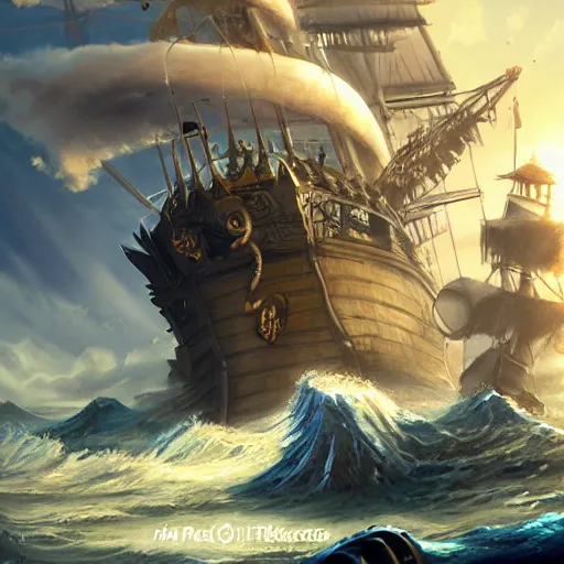 Image similar to kraken crushing pirate ship under sunny skies, trending on artstation, ultra fine detailed, hyper detailed, hd, concept art, digital painting