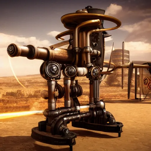 Prompt: steampunk tesla cannon, 3 d render, octane, ray tracing, ultra high detail, photorealistic, high resolution, 8 k