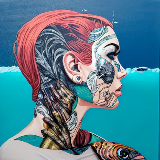 Image similar to side profile of horrors in ocean with intricate details by Sandra Chevrier