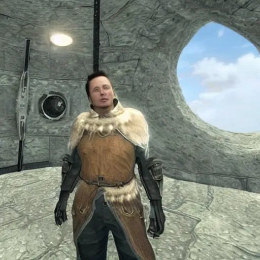 Prompt: screenshot of elon musk in skyrim