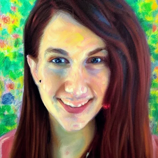 Image similar to an impressionistic painting of youtube sara dietschy, hyperdetailed, hyper realistic