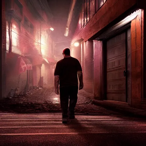 Image similar to hyperrealistic mixed media image of jason alexander skulking through a dark neighborhood with a flashlight, stunning 3 d render inspired art by istvan sandorfi and greg rutkowski, perfect facial symmetry, realistic, highly detailed attributes and atmosphere, dim volumetric cinematic lighting, 8 k octane extremely hyper - detailed render, post - processing, masterpiece,