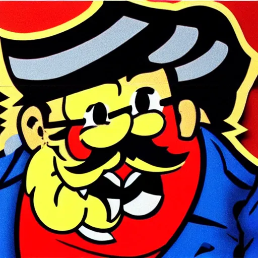 Prompt: wario eating a hot dog stencil art