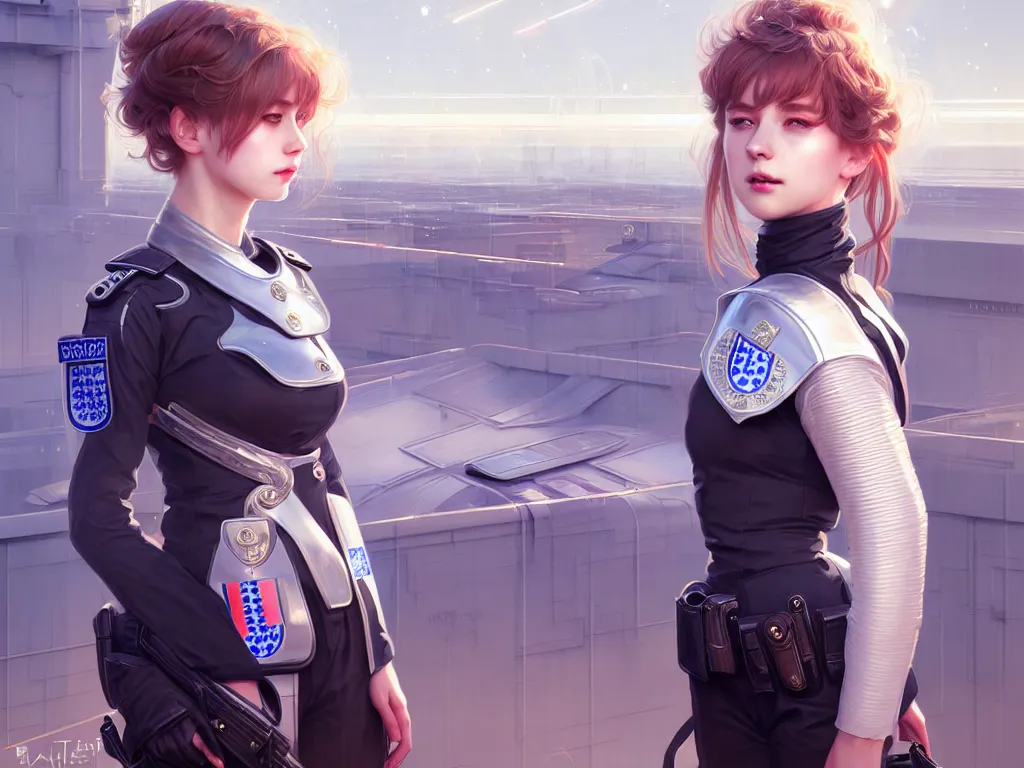 Image similar to portrait futuristic england police uniform girl, at future neon light rooftop, ssci - fi and fantasy, intricate and very very beautiful and elegant, highly detailed, digital painting, artstation, concept art, smooth and sharp focus, illustration, art by tan zi and ayanamikodon and alphonse mucha and wlop