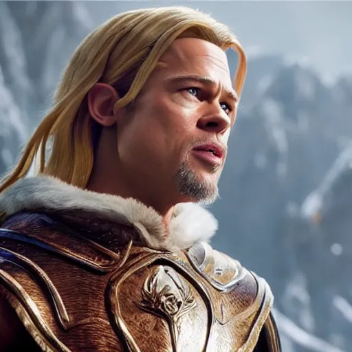 Prompt: Brad Pitt as a high elf in Riverdale, 4k fantasy movie with lots of unreal engine realistic 2022 graphics