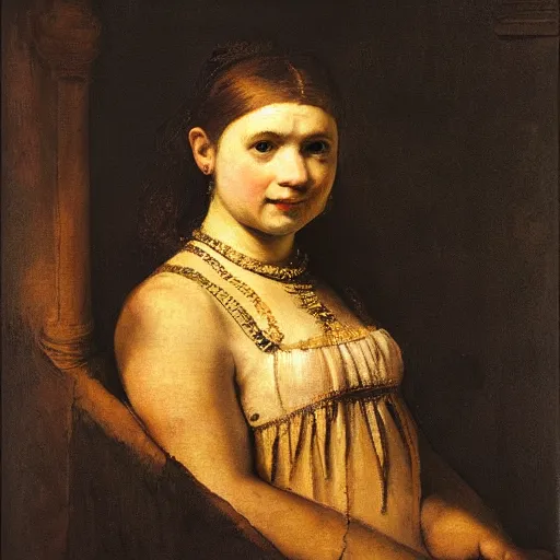 Prompt: portrait of a crocodile girl looking at the viewer, classical painting, rembrandt, high quality, high detail