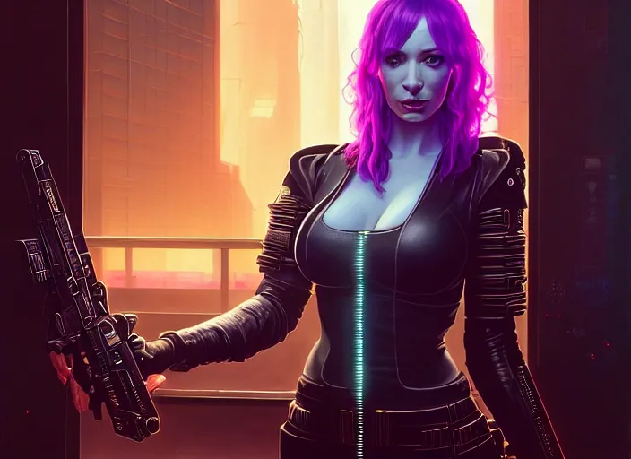 Prompt: wideangle shot of christina hendricks in cyberpunk 2 0 7 7, intricate, elegant, highly detailed, centered, digital painting, artstation, concept art, smooth, sharp focus, illustration, artgerm, tomasz alen kopera, peter mohrbacher, donato giancola, joseph christian leyendecker, wlop, boris vallejo