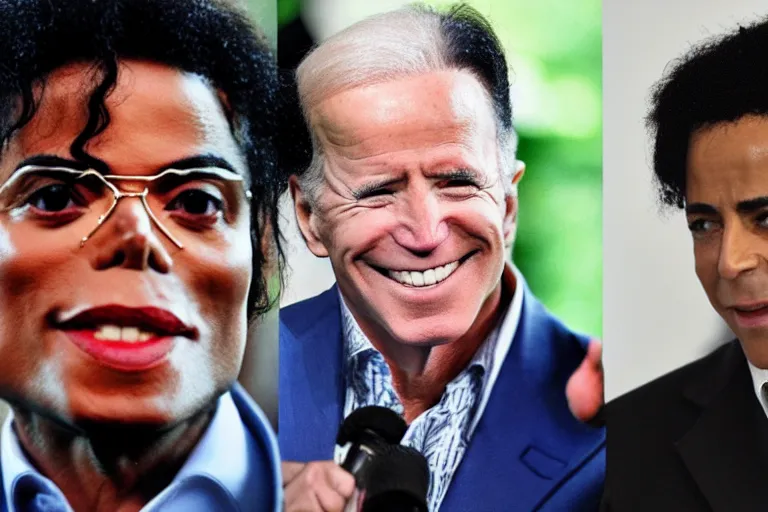 Image similar to michael jackson throws a punch at joe biden, chaotic and realistic