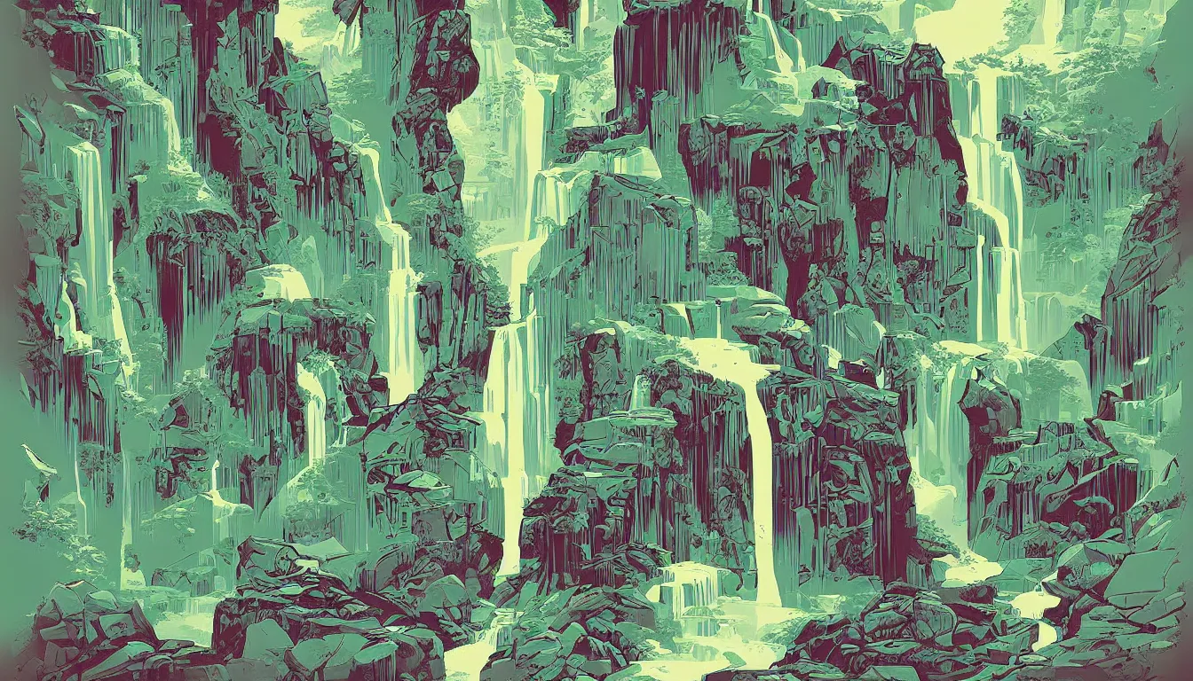 Prompt: waterfall by Kilian Eng, minimalist, detailed