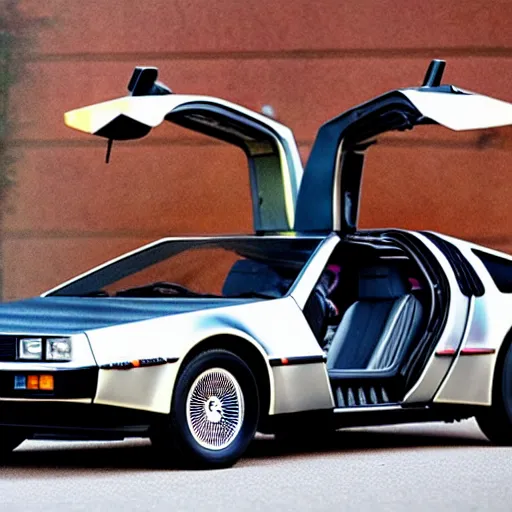 Prompt: a delorean with tiger skin viynl rap,