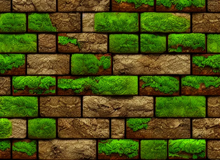Image similar to texture, brown brick with moss, tileable, ancient, fantasy, elven