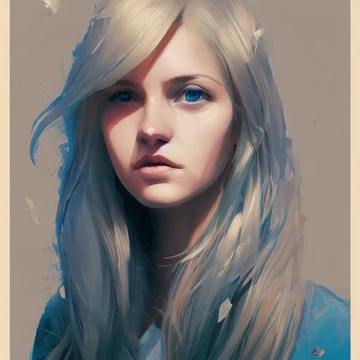 Image similar to Beautiful girl with a blond hair and blue eyes profile picture by Greg Rutkowski, asymmetrical, Organic Painting , Matte Painting, geometric shapes, hard edges, street art, trending on the artstation, realistic:2 by Sachin Teng:4, blur: -4