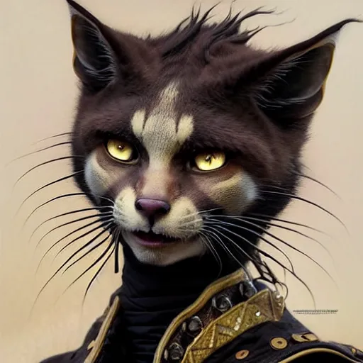 Prompt: portrait painting of a punk tabaxi bard with tuxedo fur, ultra realistic, concept art, intricate details, eerie, highly detailed, photorealistic, octane render, 8 k, unreal engine. art by artgerm and greg rutkowski and charlie bowater and magali villeneuve and alphonse mucha