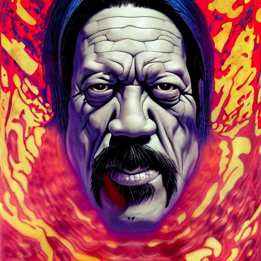 Image similar to prompt : danny trejo necromancer soft light painted by james jean and katsuhiro otomo and erik jones, inspired by akira anime, smooth face feature, intricate oil painting, high detail illustration, sharp high detail, manga and anime 1 9 9 9