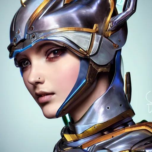 Image similar to studio portrait of lawful good colorful female holy mecha paladin absurdly beautiful, elegant, young sensual graceful woman, ultrafine hyperrealistic detailed face illustration by kim jung gi, irakli nadar, intricate linework, sharp focus, bright colors, matte, octopath traveler, final fantasy, unreal engine highly rendered, global illumination, radiant light, intricate environment