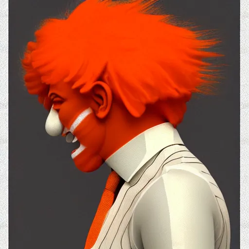 Prompt: a clown wearing orange wig and striped shirt, digital art by hirohiko araki, trending on artstation