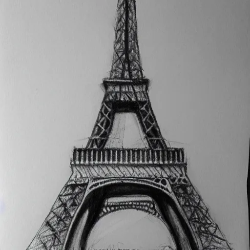 Image similar to a charcoal sketch of the eiffel tower