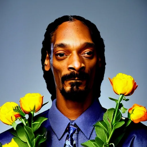 Prompt: Snoop Dogg holding a Vase of flowers for a 1990s sitcom tv show, epic lighting, Studio Photograph, portrait, C 12.0