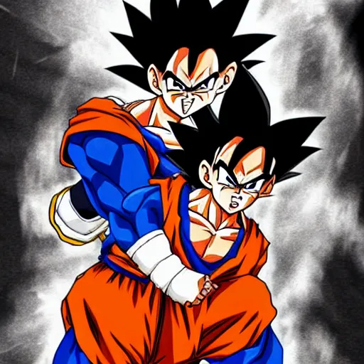 Image similar to goku fighting vegeta, manga art style