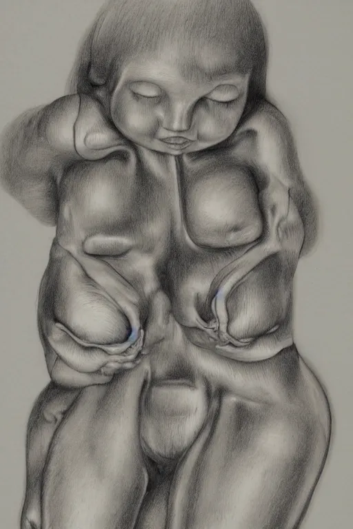 Image similar to highly detailed drawing of 2 dolls body and head mixed up by Hans Bellmer