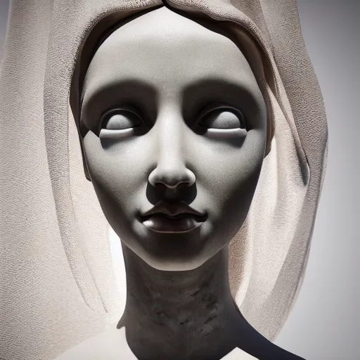 Image similar to “a delicate marble sculpture dramatic portrait of a woman covered with water veil, highly detailed marble cloth, gi, global illumination, physically based rendering, photorealistic, top light, dark background”