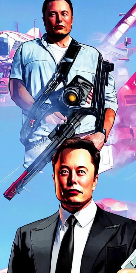 Prompt: elon musk as a grand theft auto 5 character, cover game art n 4