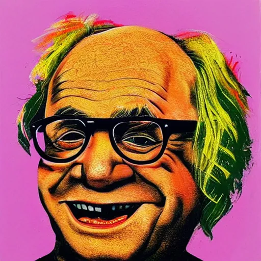 Prompt: a painting of danny devito as ongo gablogian in the style of andy warhol