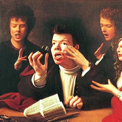 Image similar to a renaissance painting of rick astley singing never gonna give you up, highly detailed