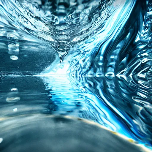 Image similar to water artwork manipulation inside the shape of an triangle under a waterfall, ray tracing, realistic water, focus, long shot, 8 k resolution, cinematic, water art photoshop