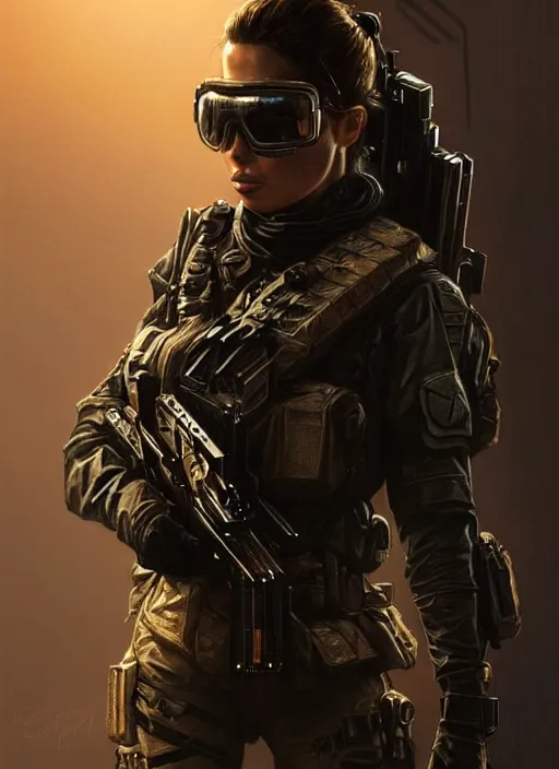 Image similar to portrait of call of duty black ops jessica biel, intricate, elegant, glowing lights, highly detailed, digital painting, artstation, glamor pose, concept art, smooth, sharp focus, illustration, art by artgerm and greg rutkowski, artey freytag