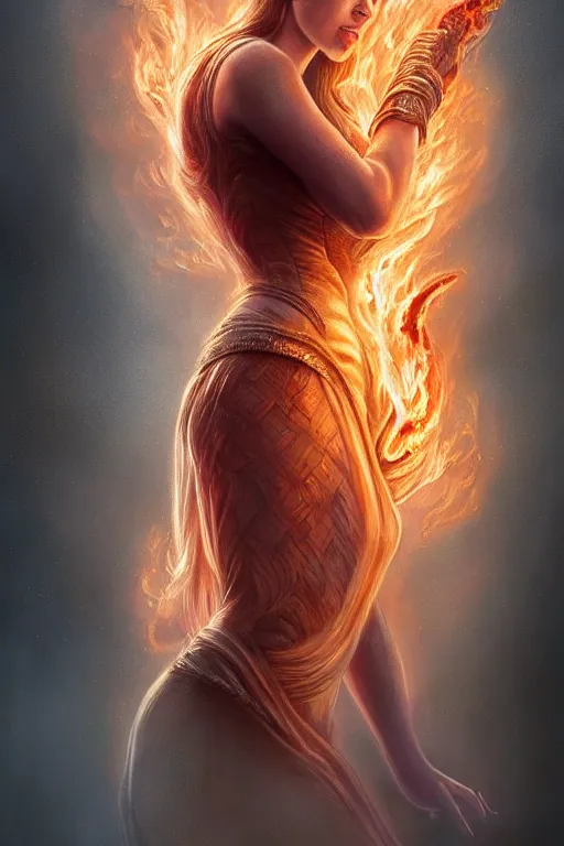 Image similar to majestic and regal portrait of a beautiful young scarlette johansson fire goddess!!, intricate, epic, elegant, menacing, fantasy, highly detailed, digital painting, hard focus, beautiful volumetric lighting, epic light, ultra detailed, souls, smoke, by leesha hannigan, ross tran, thierry doizon, kai carpenter, ignacio fernandez rios