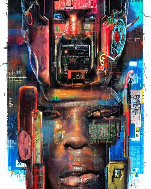 Prompt: a cyberpunk portrait of a special forces by jean - michel basquiat, by hayao miyazaki by artgerm, highly detailed, sacred geometry, mathematics, snake, geometry, cyberpunk, vibrant, water