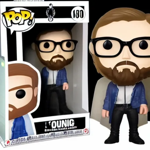 Prompt: a funko pop of german young man with very long light brownish hair, very short beard and light round glasses, in a funko pop box that says ultra