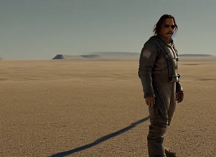 Image similar to film still of Johnny Depp as Cobb in Interstellar, 4k