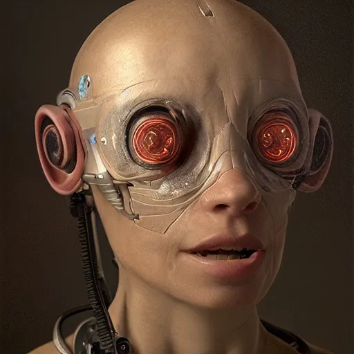 Image similar to Ultra detailed, 4K Portrait of a Cyborg by Rachel Ruysch