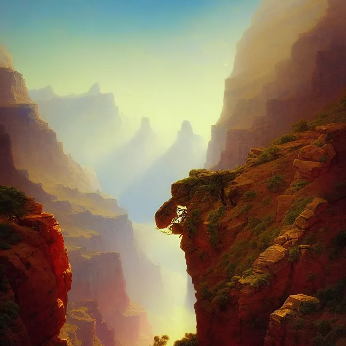 Image similar to a beautiful painting of a grand canyon by ivan aivazovsky and ferdinand knab and rhads and greg rutkowski, in style of digital art. hyper detailed, sharp focus, soft light. octane render. ray tracing. trending on artstation