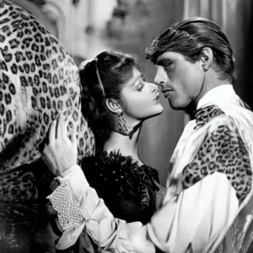 Image similar to a scene from the leopard by luchino visconti with burt lancaster and claudia cardinale