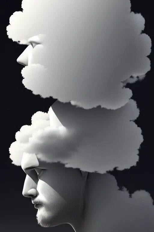 Prompt: of man with cloud head, in the style of tim smith, solarpunk, atmospheric, clean, intricate and epic composition, gray by caravaggio, insanely quality, highly detailed, masterpiece, white light, artstation, 4 k